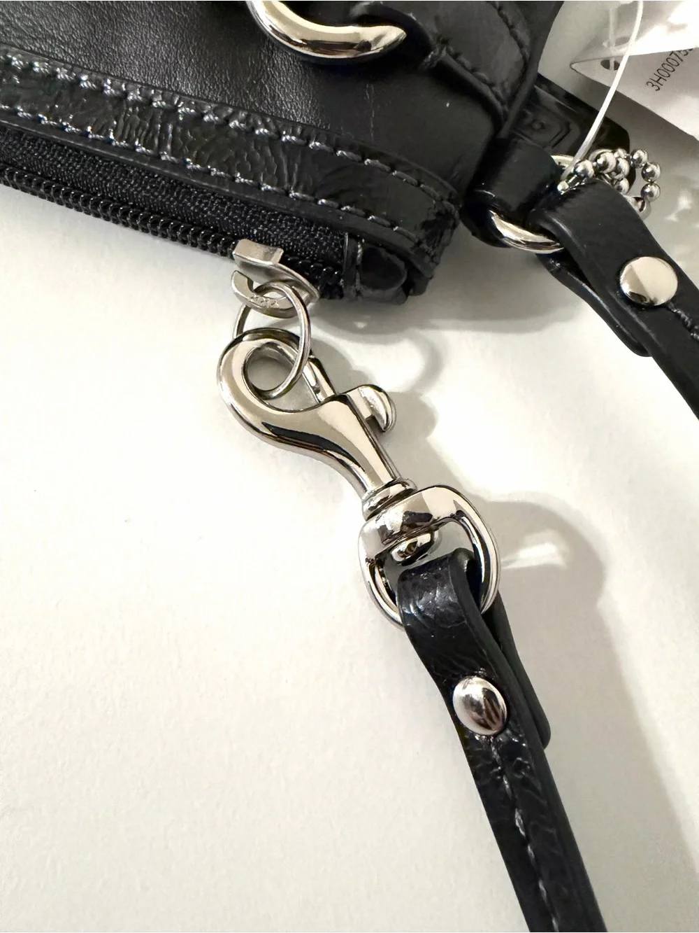 Coach Black Leather Wristlet Mini Bag Clutch w/ Silver-Tone Hardware